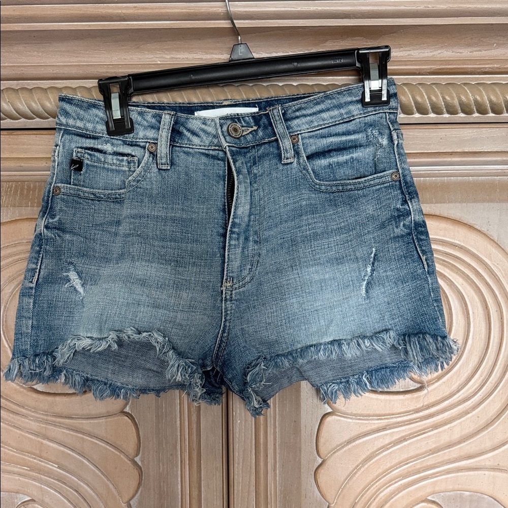 KanCan Blue Frayed Jean Shorts